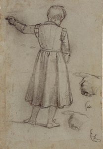 Staande jongen van achteren gezien wijzend naar links, en vier studies voor zijn linkerhand door Jacopo da Empoli