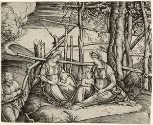De Heilige Familie met de heilige Elisabeth en de jonge Johannes