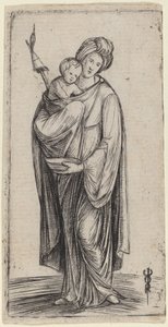 Vrouw en Kind met Spinrok door Jacopo de Barbari