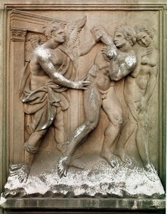 Adam en Eva Jachten van het Aardse Paradijs Laag reliëf marmer door Jacopo Della Quercia (1374/8-1438) 1430-1435 Dim. 86x68 cm Bologna Chiesa di San Petronio