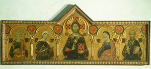 De Verlosser met de Madonna en drie Heiligen (detail) door Jacopo di Meliore