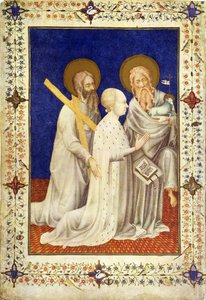 MS 11060-11061 John, Hertog van Berry op zijn knieën tussen St. Andrew en St. John, Frans, uit de 