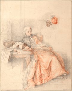 Jonge dame lezend en een page door Jacques André Portail