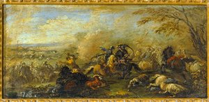 Een strijd tussen christenen en moslims ... (olieverf op doek) door Jacques (1621 76) Courtois