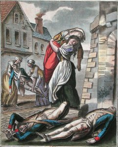 Vrouwen helpen de gewonden tijdens de Franse Revolutie, gegraveerd door Labrousse, c.1795 door Jacques (after) Grasset de Saint Sauveur