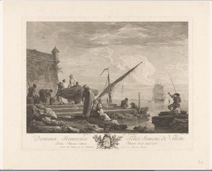 Figuren aan een rivieroever in de Levant door Jacques Aliamet