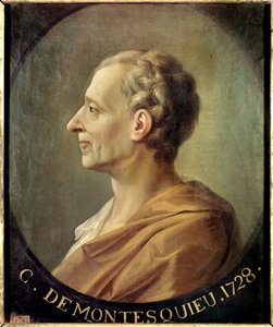 Portret van de Franse filosoof en politieke denker Charles de Secondat, Baron de la Brede et de Montesquieu (1689-1755) door Jacques Antoine (after) Dassier