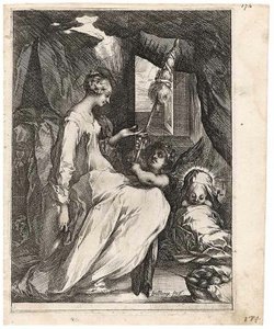 De Maagd en het Kind met spinrokken en een Engel door Jacques Bellange