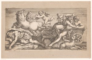 Cephalus door Aurora meegenomen in haar strijdwagen door Jacques Belly