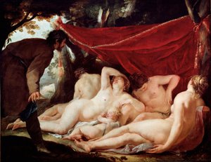 Cupido en de Gratiën verrast door een sterveling. Schilderij door Jacques Blanchard (1600-1638). Louvre Museum