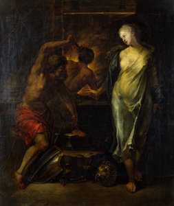 Vulcan smeedt de wapenrusting van Achilles onder toezicht van Thetis