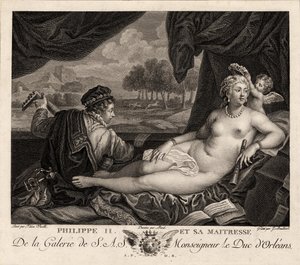Filips II en zijn minnares naar Titiaan door Jacques Bouillard