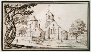 Een kerk in Lotharingen en een naburig gebouw
