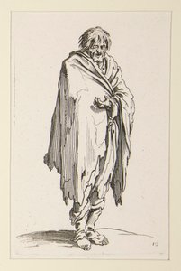 Bare-headed bedelaar met ongeschoeide voeten, uit De Bedelaars (Le mendiant a la tete decouverte et aux pieds nus) door Jacques Callot