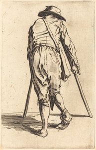 Bedelaar met krukken en hoed, achteraanzicht door Jacques Callot