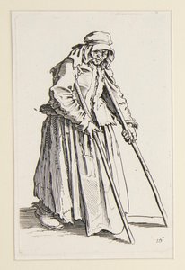 Bedelares op krukken, uit De Bedelaars (La mendiante aux béquilles) door Jacques Callot