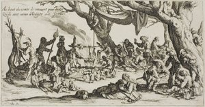 Kampeerplaats van de zigeuners: De voorbereiding van het feest door Jacques Callot