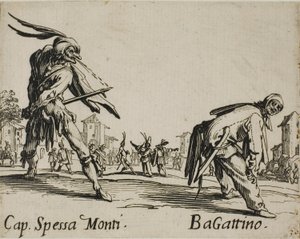 Kapitein Spessa Monti - Begattino, plaat 10 uit Balli di Sfessania door Jacques Callot