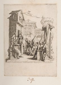 Christus voorgebracht voor Caiphe, nr. 7 van 11 uit La Petite Passion door Jacques Callot