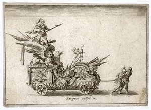 Gevecht in de barrière. Gravure Een strijdwagen. Meaume 490-503 ... (gravure) door Jacques Callot