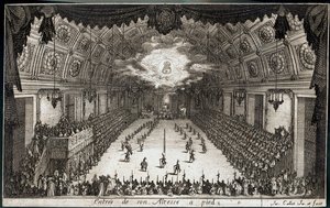 Gevecht bij de barrière: Intocht te voet van Zijne Hoogheid Hertog Karel IV van Lotharingen ... (gravure) door Jacques Callot