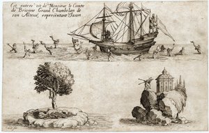 Combat a la barriere: de intocht van Monsieur le Comte de Brionne, Grand Chambellan van Zijne Hoogheid Karel IV van Lotharingen ... (gravure) door Jacques Callot