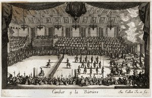 Combat a la barriere: het toernooi ... (gravure) door Jacques Callot