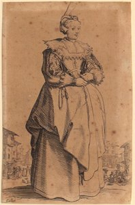 Dame met hoofdtooi, plaat 1 uit de reeks “De adel” door Jacques Callot