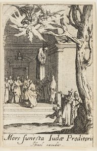 Dood van Judas, plaat veertien uit De Martelaars van de Apostelen door Jacques Callot