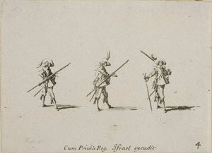Oefening met het Musket, plaat vier uit De Militaire Oefeningen door Jacques Callot