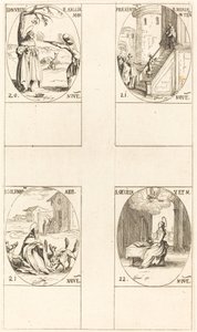 Edmund, koning van Engeland, martelaar, presentatie van de Maagd, St. Columba, St. Cecilia door Jacques Callot
