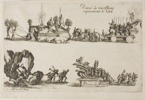 Intocht van Zijne Hoogheid, die de zon vertegenwoordigt, uit Het gevecht bij de barrière door Jacques Callot