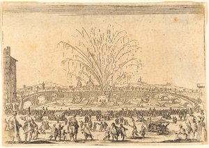 Vuurwerk op de Arno, Florence, ca. 1622 door Jacques Callot
