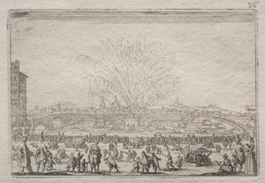 Vuurwerk op de Arno, ca. 1622 door Jacques Callot