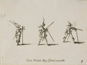 Het Geweer Afvuren, plaat negen uit De Militaire Oefeningen door Jacques Callot