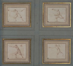 Vier studies van een schermer door Jacques Callot