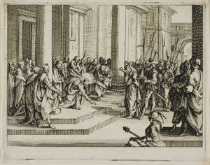 Jezus en de overspelige vrouw, uit Het Nieuwe Testament door Jacques Callot