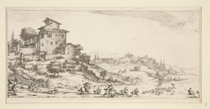 Het Hertenjacht bij het Landhuis, uit Landschappen voor Giovanni de Medici door Jacques Callot