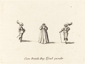 Dame gezien van achteren, en twee heren door Jacques Callot