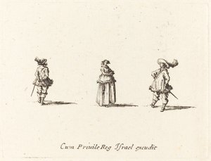 Dame met gevouwen armen en twee heren door Jacques Callot