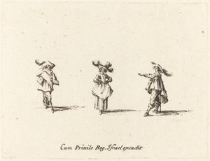 Dame met Grote Pluimen, en Twee Heren door Jacques Callot