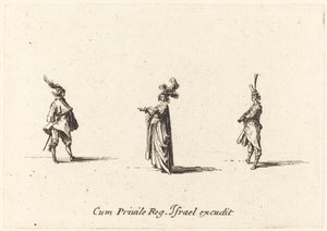 Dame met Gevederde Hoed en Twee Heren door Jacques Callot