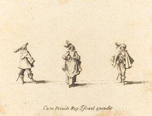 Dame met veren en twee heren door Jacques Callot