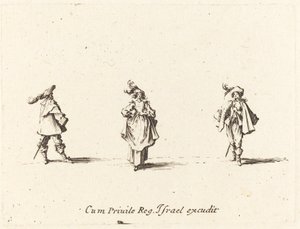 Dame met Pluimen, en Twee Heren, waarschijnlijk 1634 door Jacques Callot