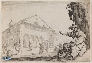 De grillen, Het hospice. Achtendertigste nummer van de reeks van 50 in Nancy gegraveerde prenten (Lieure 465, Meaume 843) door Jacques Callot