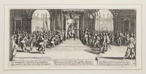 Les grandes miseres de la guerre: Nr. 18 - Distributie van beloningen door Jacques Callot