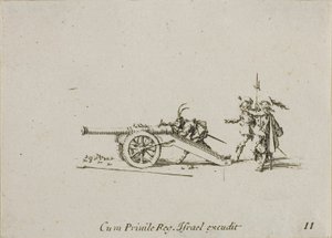 Het laden van het kanon, plaat elf uit De militaire oefeningen door Jacques Callot