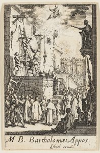 Martelaarschap van de heilige Bartholomeus, plaat negen uit De Martelaars van de Apostelen door Jacques Callot