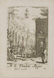 Martelaarschap van de heilige Thaddeus, plaat twaalf uit De Martelaars van de Apostelen door Jacques Callot