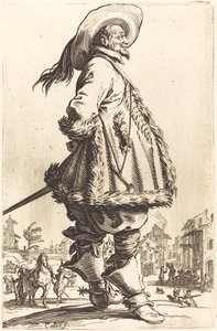 Edelman met Mantel Afgewerkt met Bont, die zijn Handen Achter zijn Rug Houdt, ca. 1620-1623 door Jacques Callot